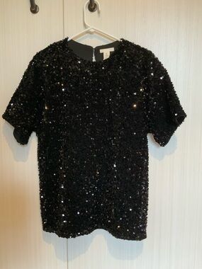 H&M Black Sequin Party Top
